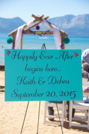 A sign that says happily ever after begins here.
