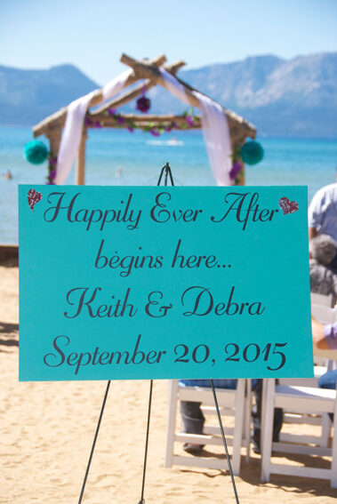A sign that says happily ever after begins here.