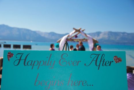 A sign that says happily ever after begins here.